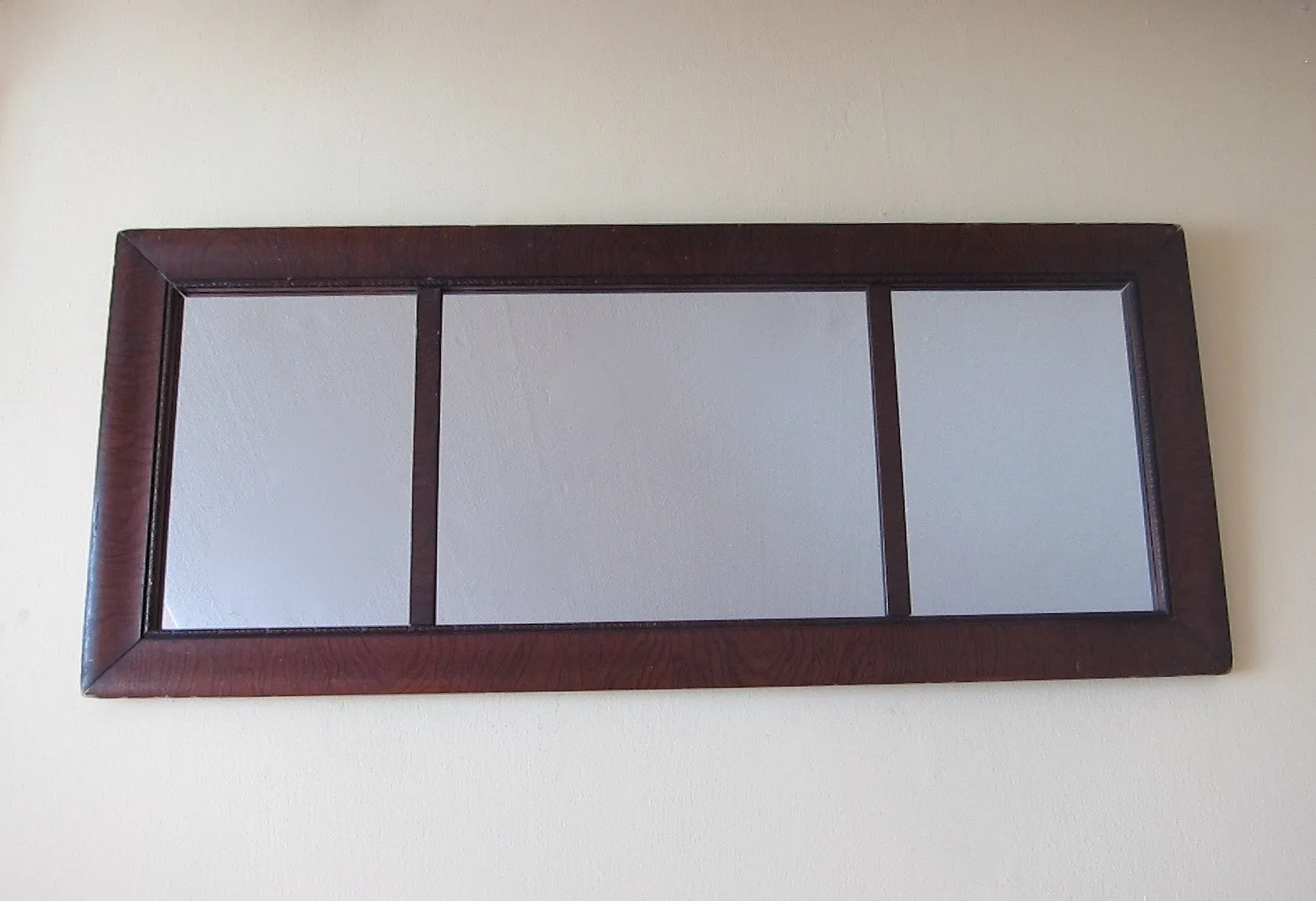 Antique Wooden Framed Long Triptych Hall Mirror