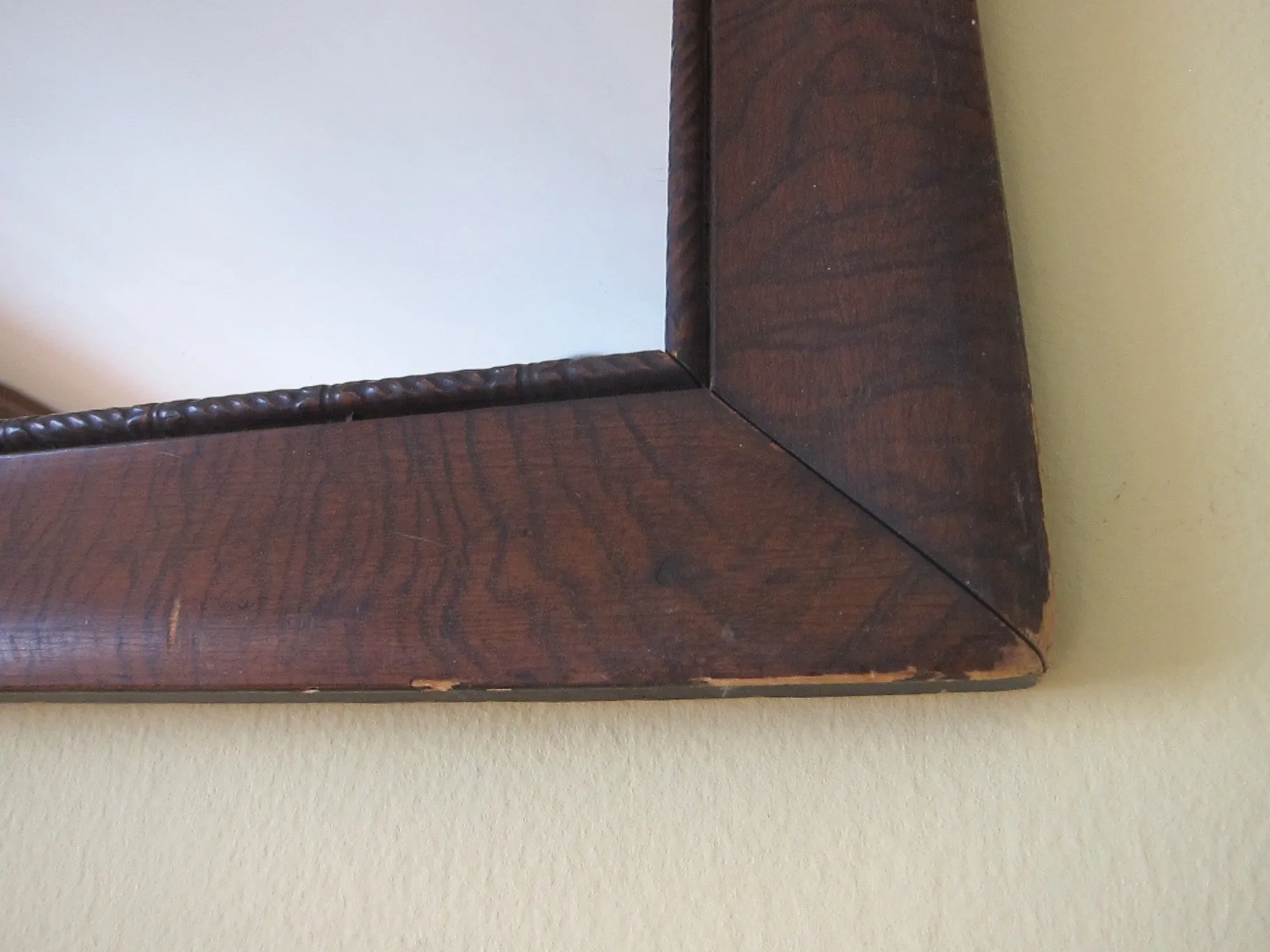 Antique Wooden Framed Long Triptych Hall Mirror