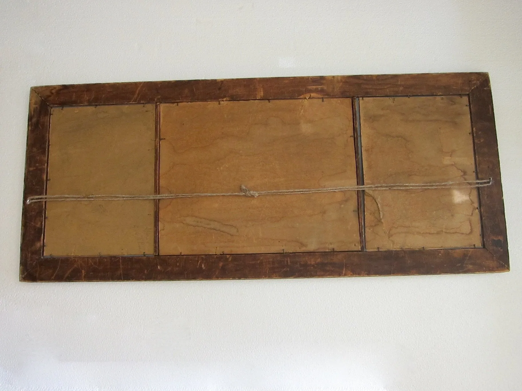 Antique Wooden Framed Long Triptych Hall Mirror