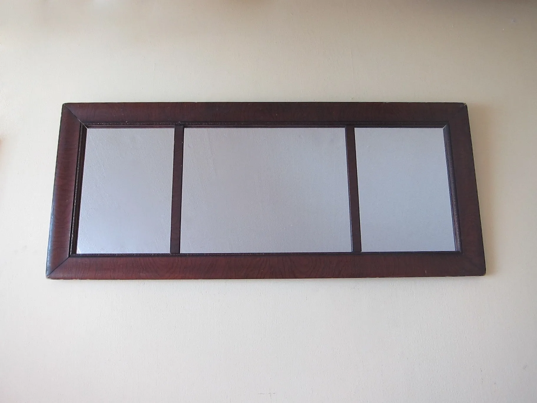 Antique Wooden Framed Long Triptych Hall Mirror