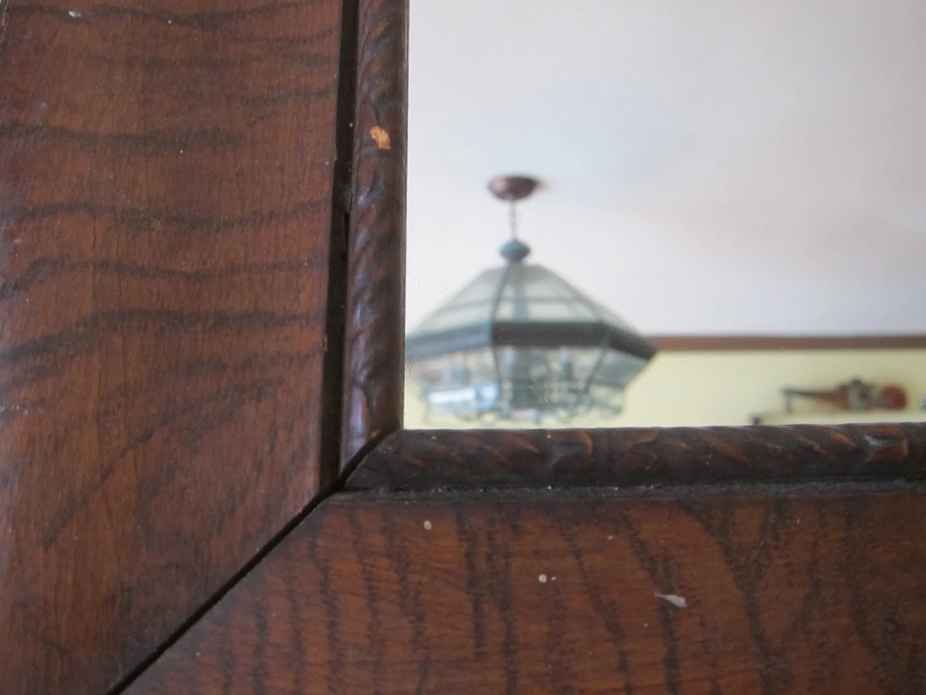 Antique Wooden Framed Long Triptych Hall Mirror
