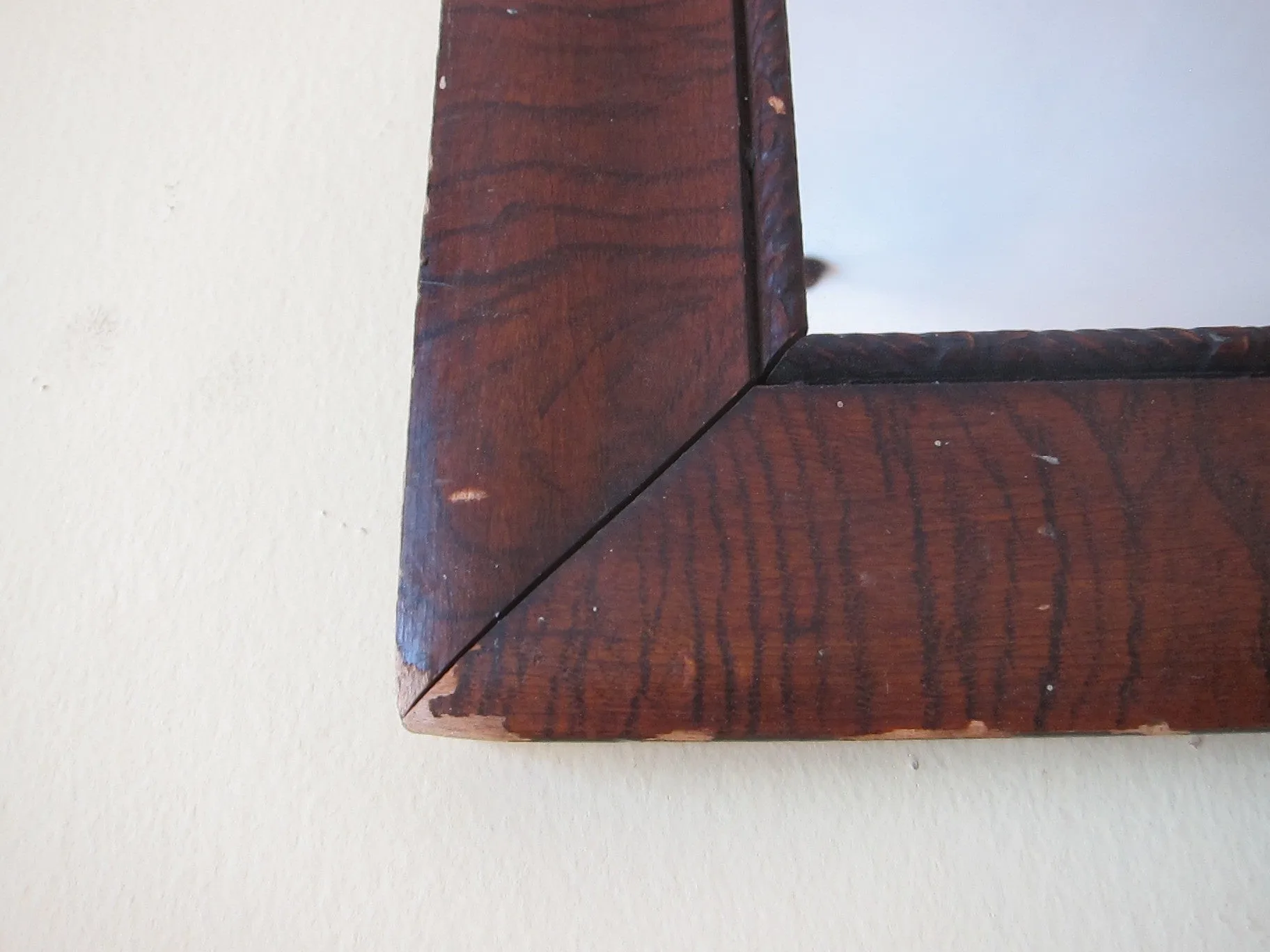Antique Wooden Framed Long Triptych Hall Mirror