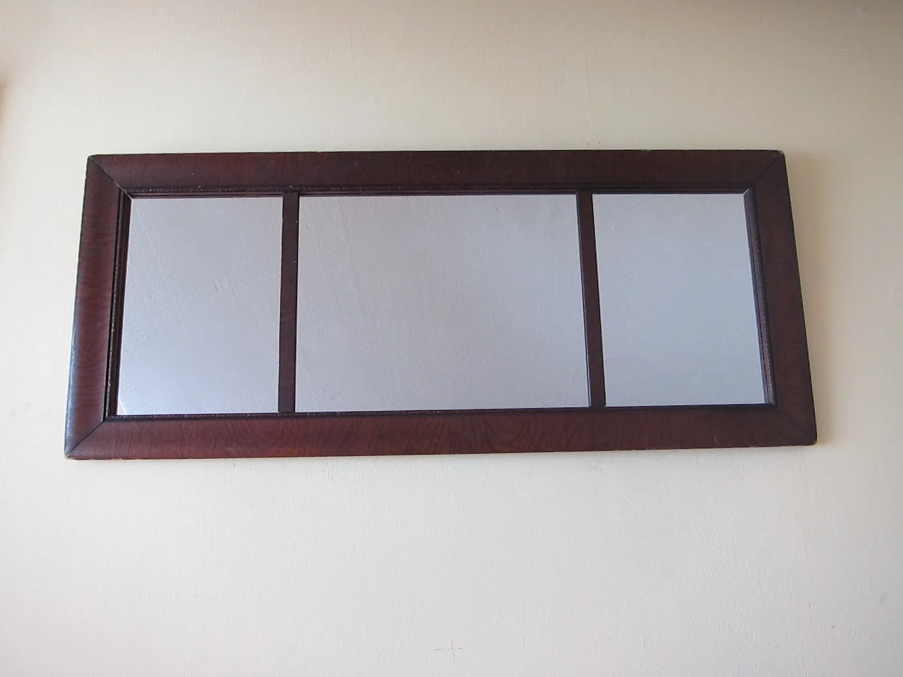 Antique Wooden Framed Long Triptych Hall Mirror