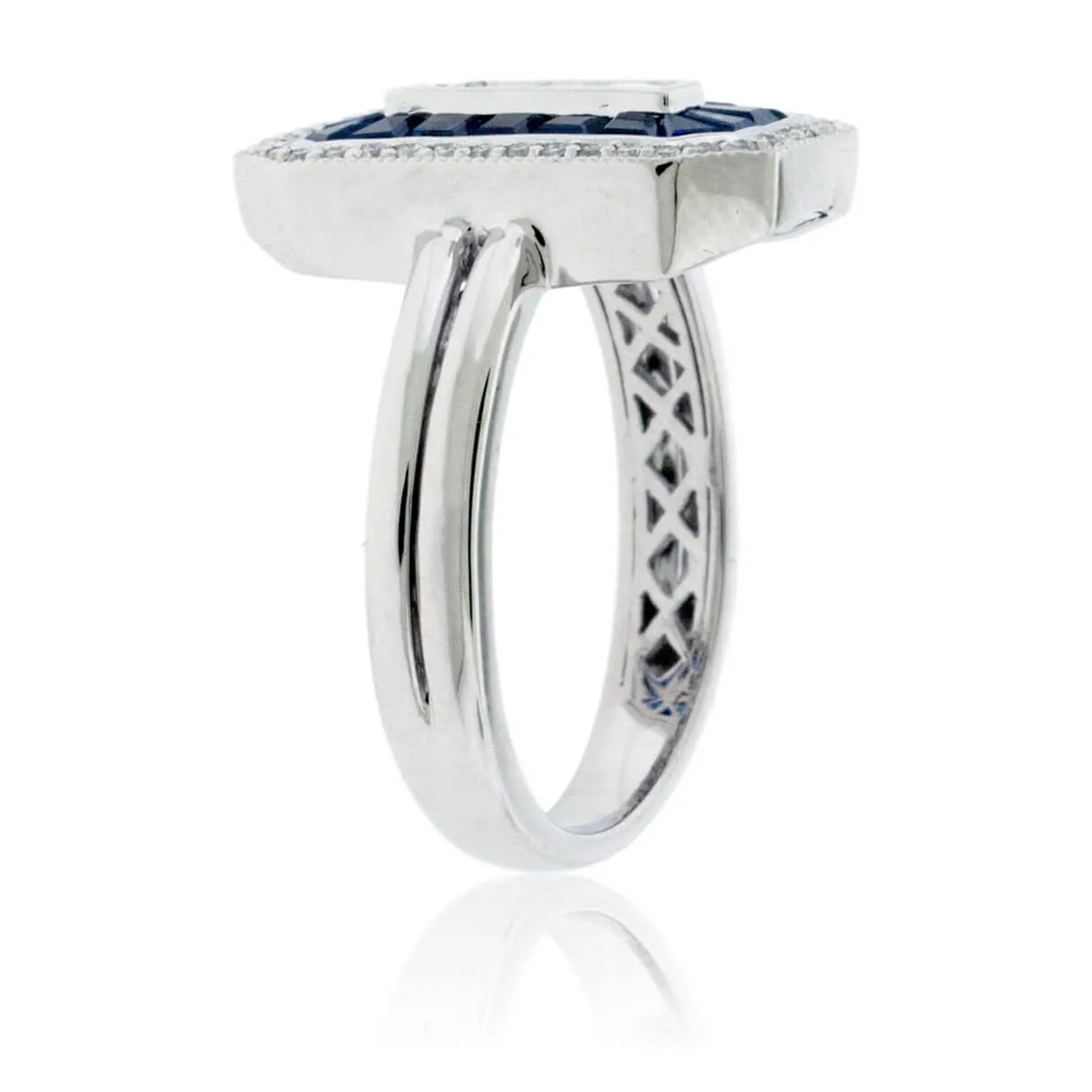 Baguette Sapphire & Diamond Classic Style Halo Ring