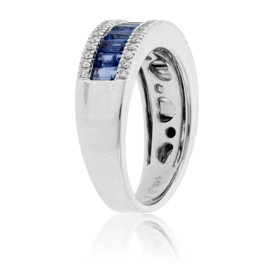 Baguette Sapphire & Diamond Lined Band