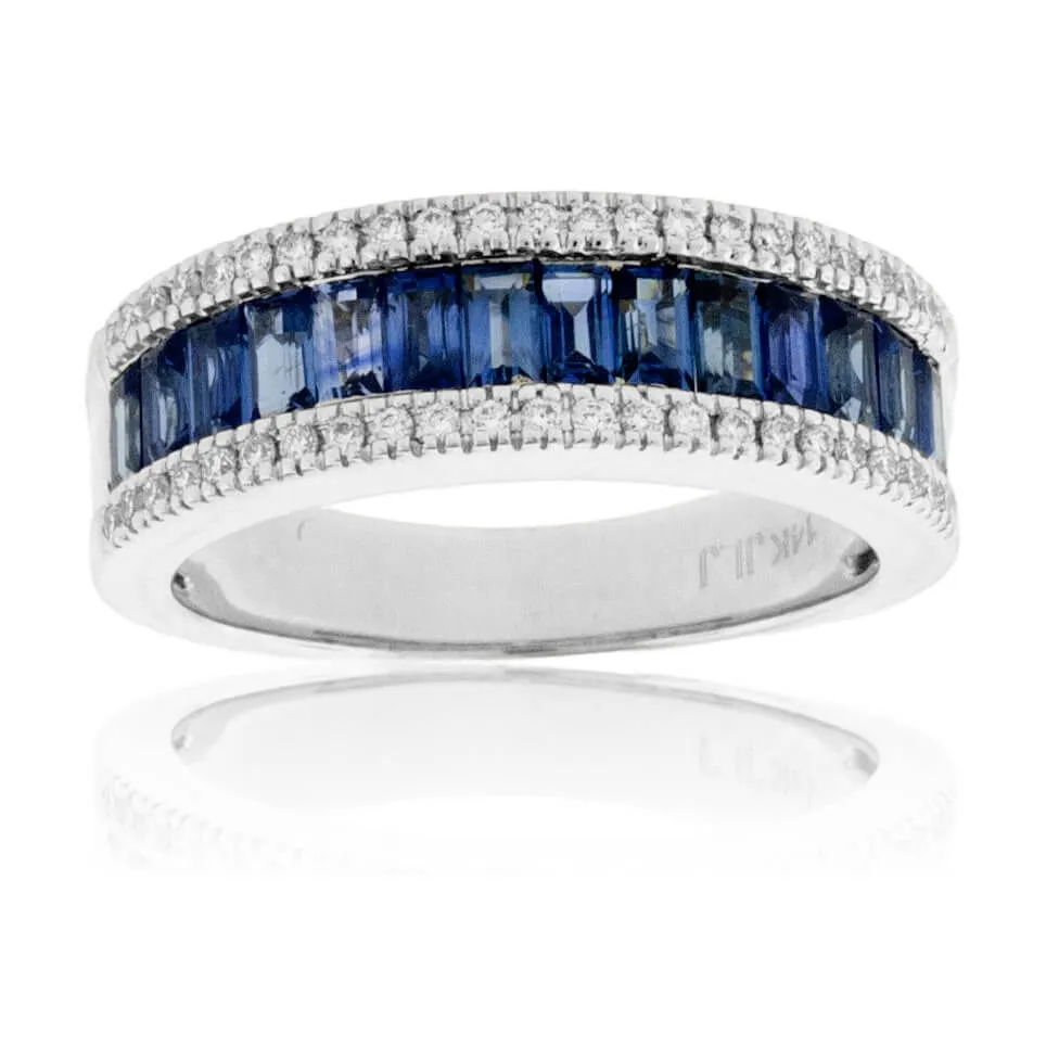 Baguette Sapphire & Diamond Lined Band