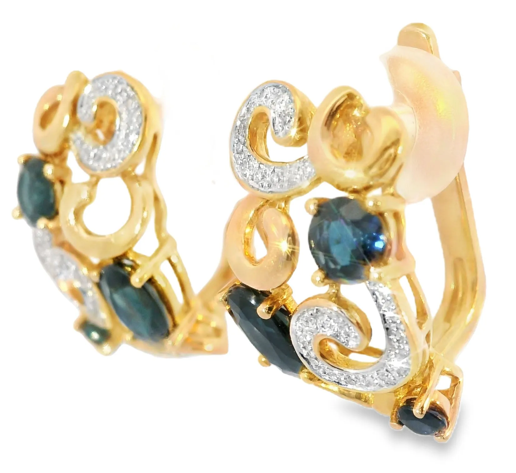 Beautiful 14K Pink Rose Gold Diamond Sapphire Swirl Earrings