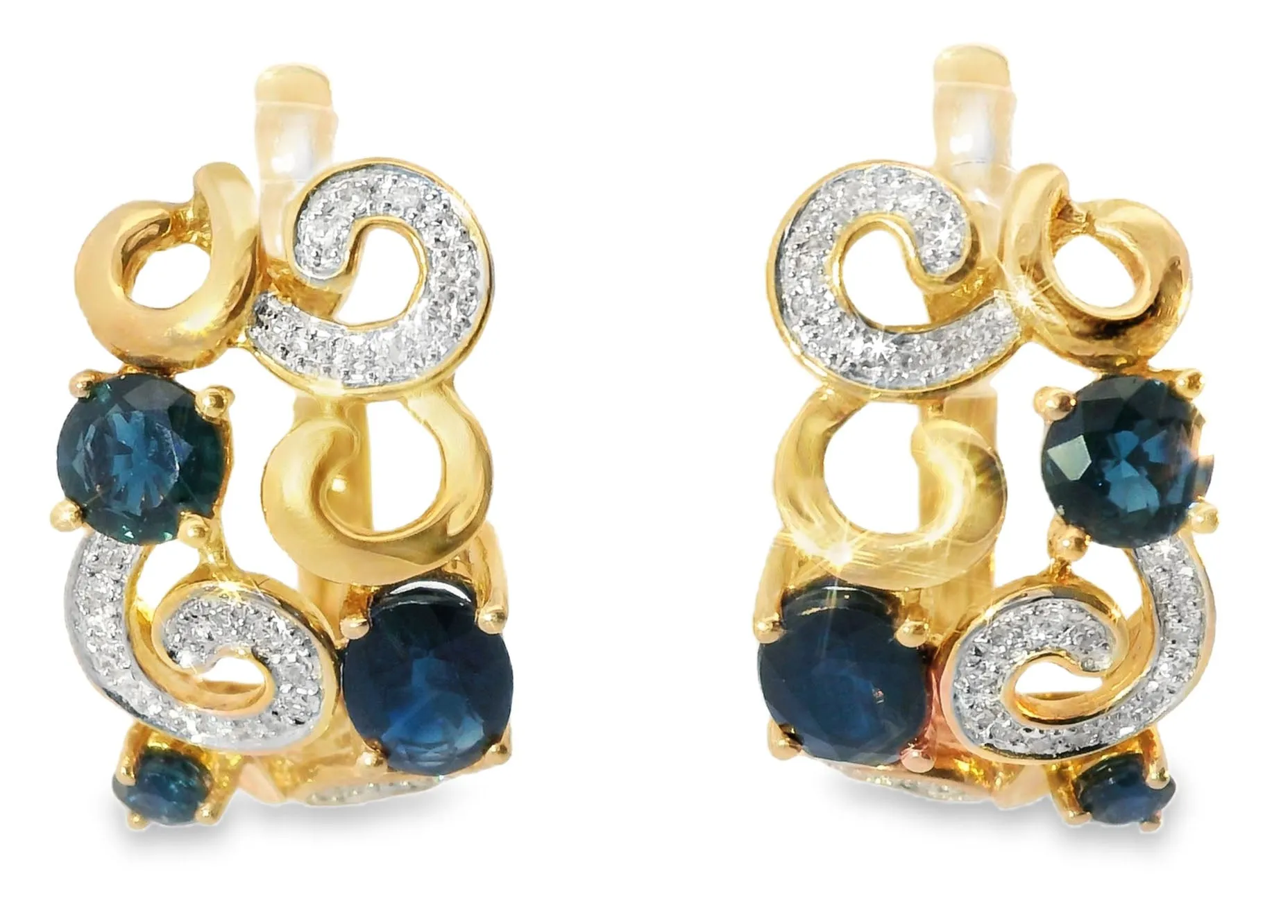 Beautiful 14K Pink Rose Gold Diamond Sapphire Swirl Earrings