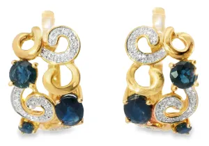 Beautiful 14K Pink Rose Gold Diamond Sapphire Swirl Earrings