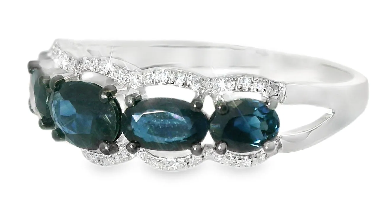 Beautiful 14K White Gold Graduated Sapphire Diamond Band Ring