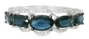 Beautiful 14K White Gold Graduated Sapphire Diamond Band Ring