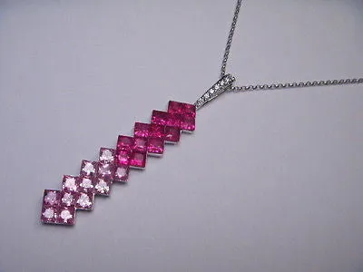 Beautiful Estate 14K White Gold Multi-Color Sapphire Diamond Pendant