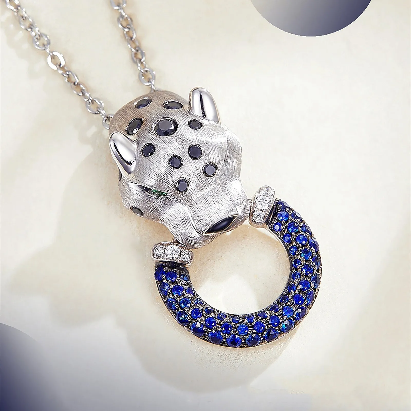 Black Diamond and Sapphire Panther Pendant