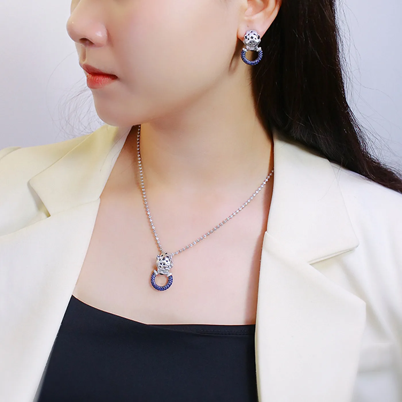 Black Diamond and Sapphire Panther Pendant