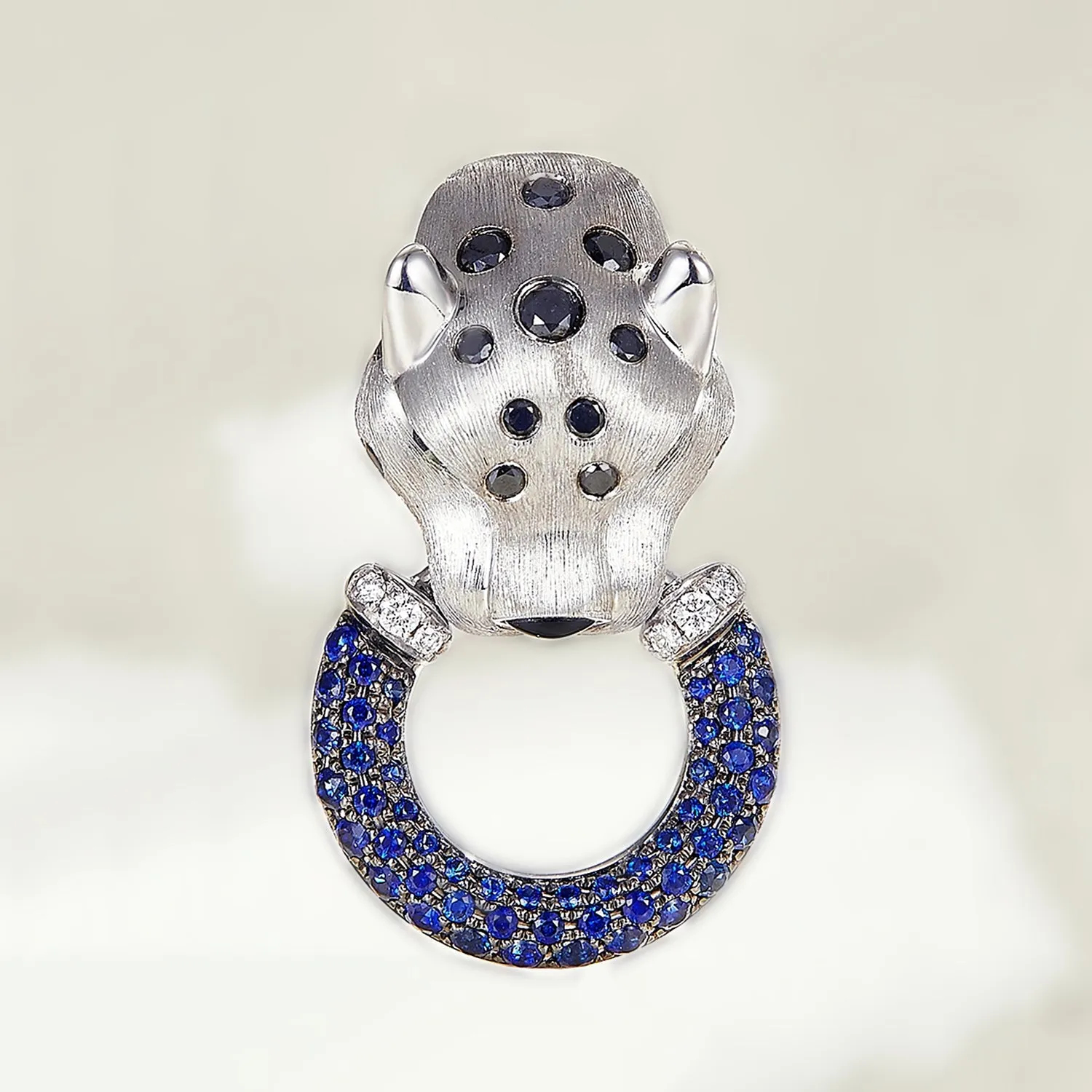 Black Diamond and Sapphire Panther Pendant