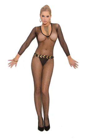 Black Fishnet Bodystocking Long Sleeved Full Body