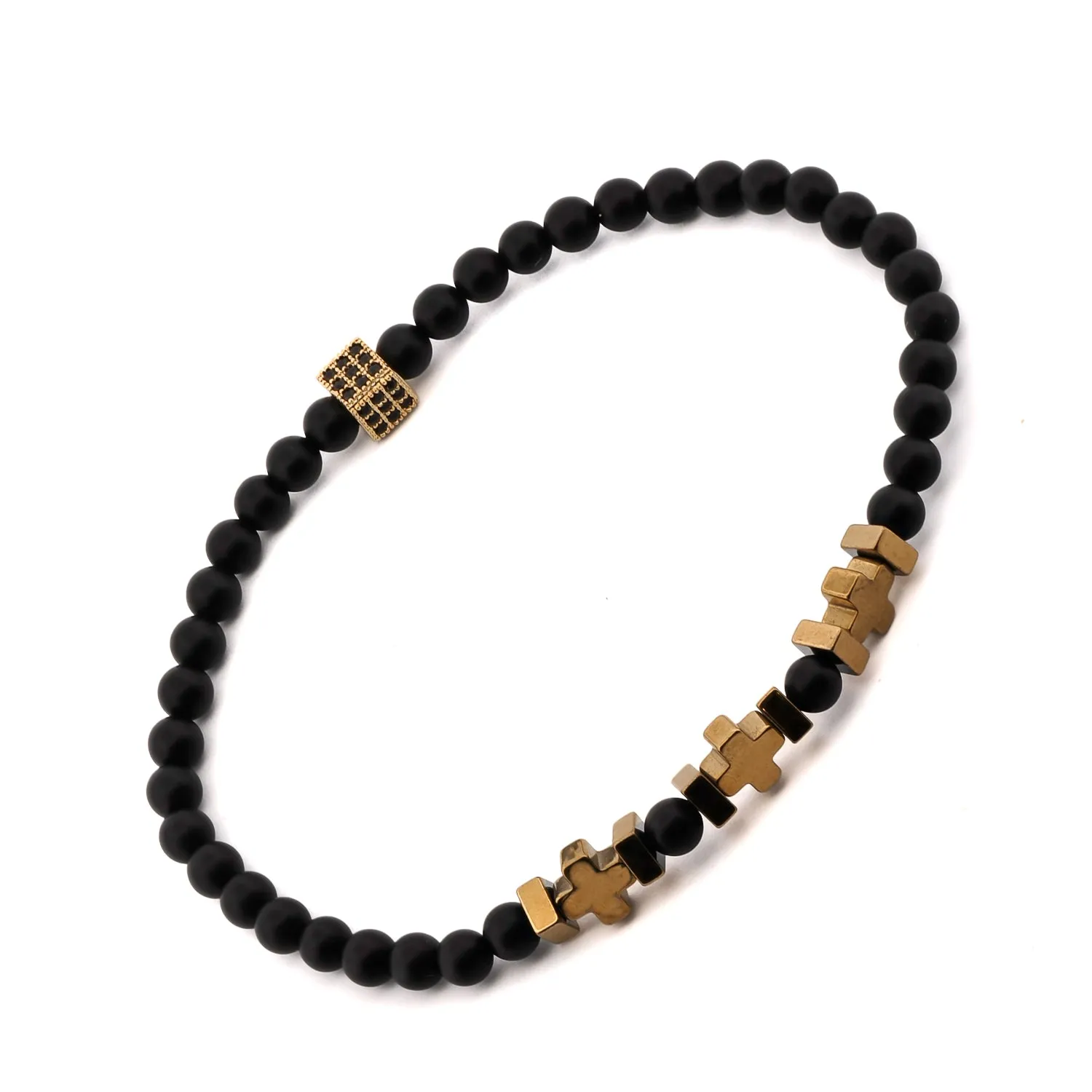 Black Onyx & Gold Hematite Beaded Bracelet