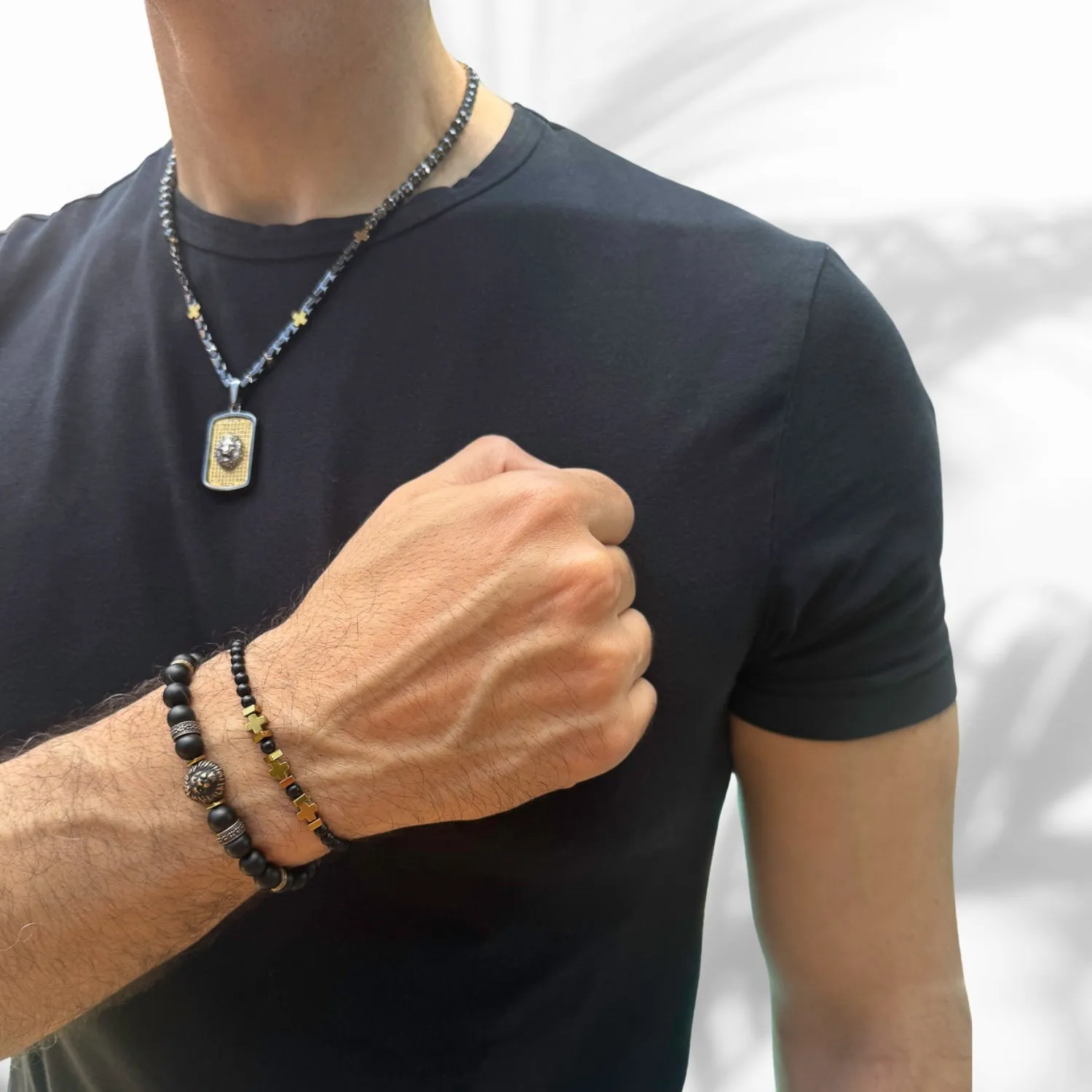 Black Onyx & Gold Hematite Beaded Bracelet