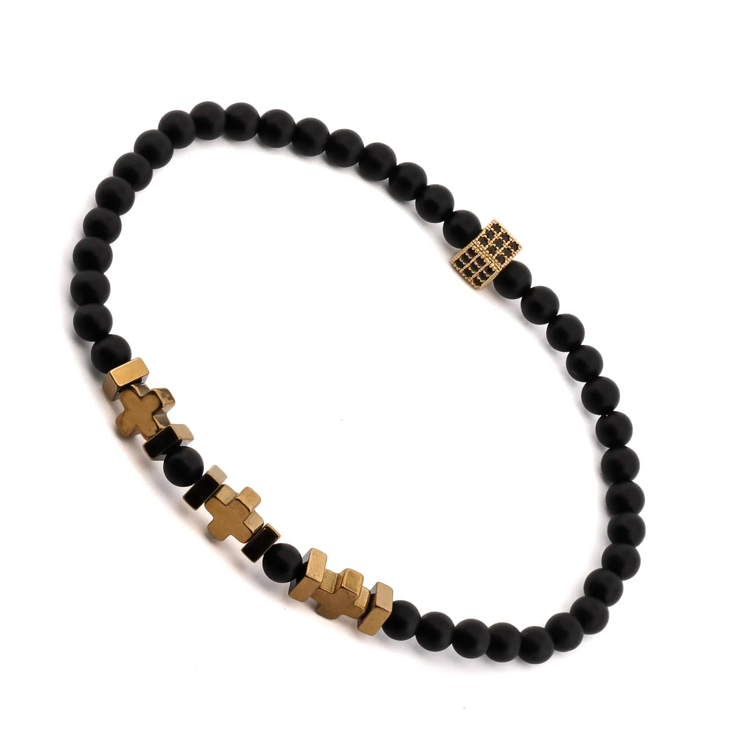 Black Onyx & Gold Hematite Beaded Bracelet