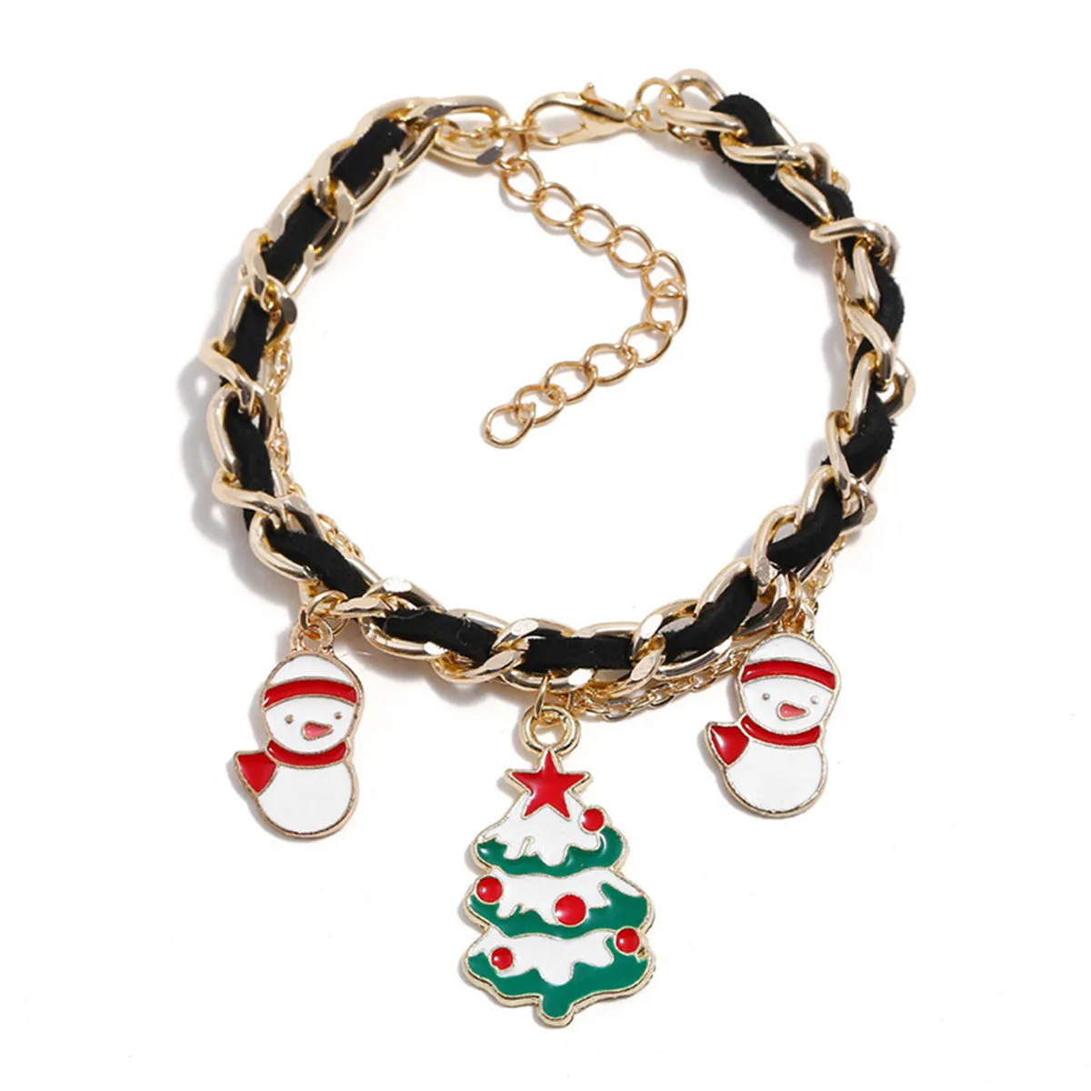 Black Polystyrene & 18K Gold-Plated Threaded-Cord Snowman Charm Bracelet