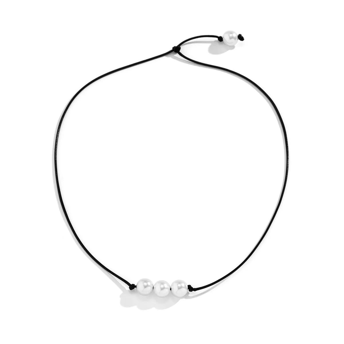 Black Polystyrene & Pearl Three-Bead Pendant Necklace