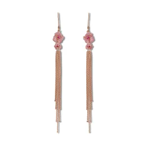 Bloom Mini Flower Light Pink Sapphire Tassel Earrings in Rose Gold