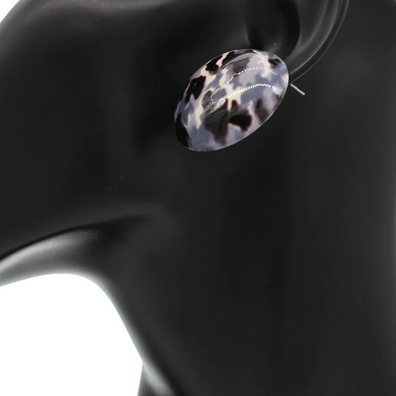 Blue Army Camo Large Button Stud Earrings