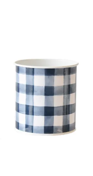Blue Plaid Metal Planters