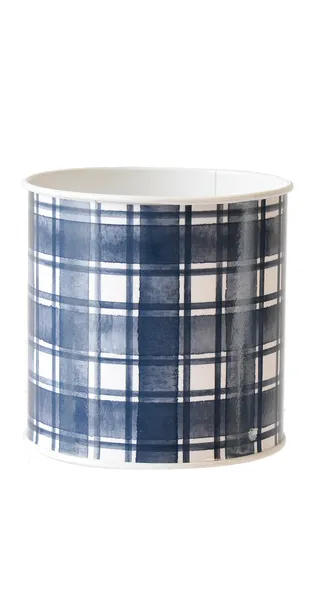 Blue Plaid Metal Planters