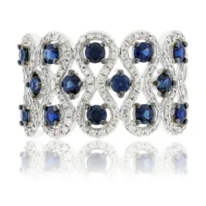 Blue Sapphire & Diamond Alternating Rows Ring