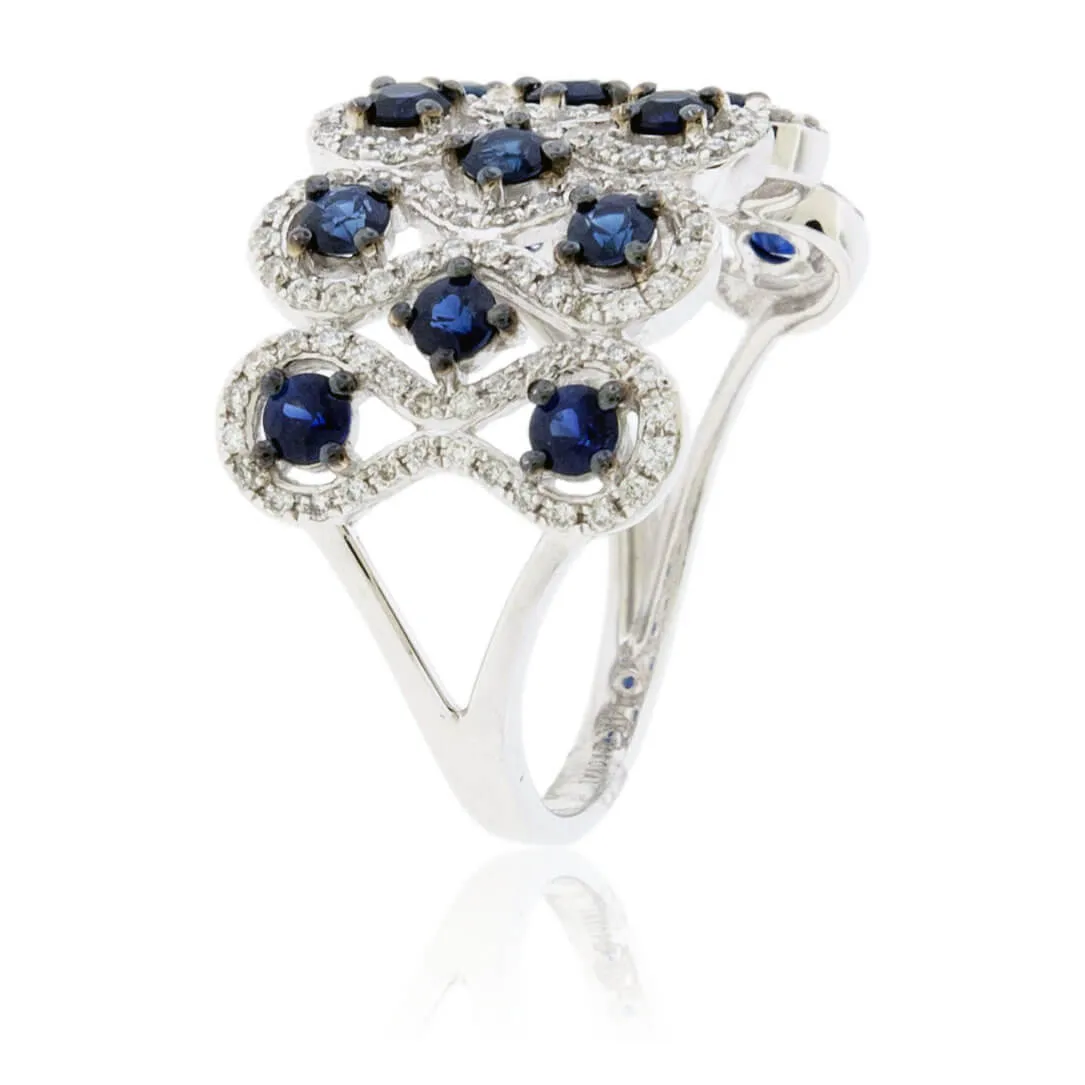 Blue Sapphire & Diamond Alternating Rows Ring