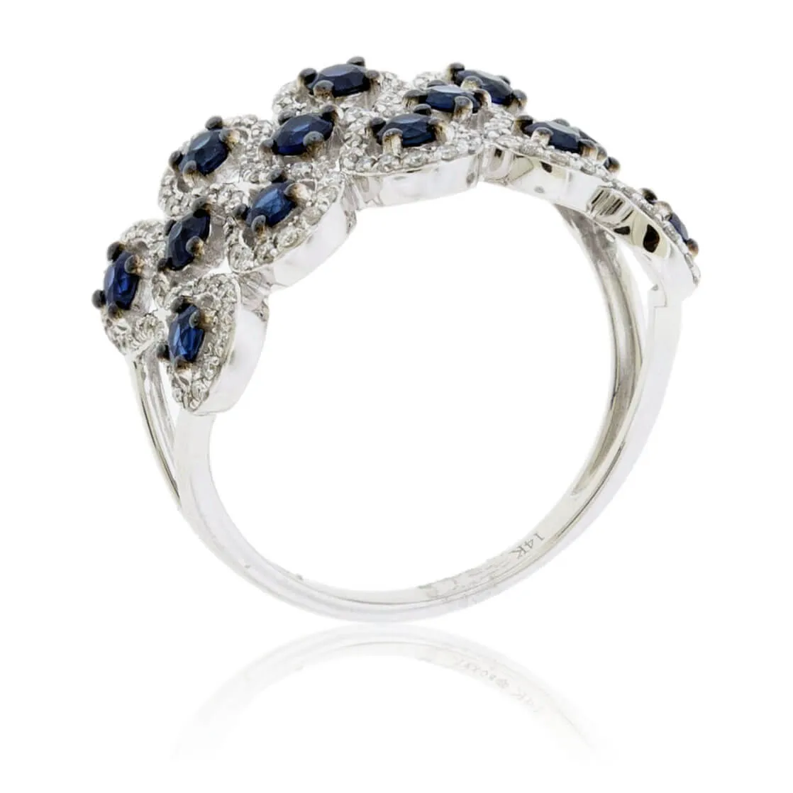 Blue Sapphire & Diamond Alternating Rows Ring
