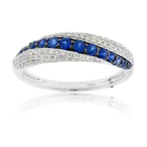 Blue Sapphire & Diamond Alternating Twist Ring