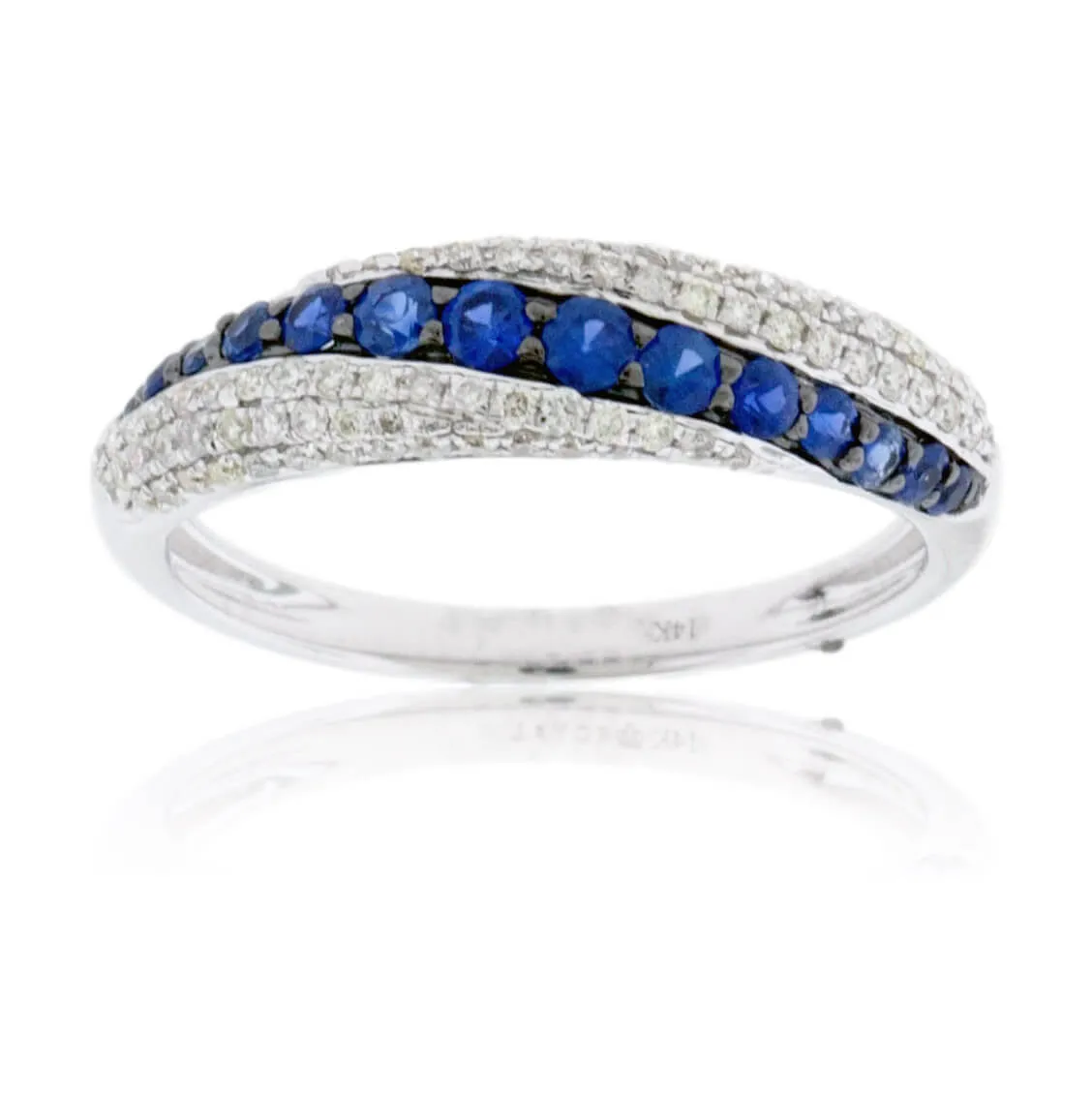 Blue Sapphire & Diamond Alternating Twist Ring