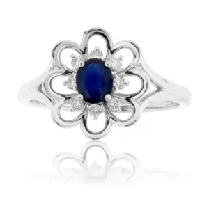 Blue Sapphire & Flower Style Ring