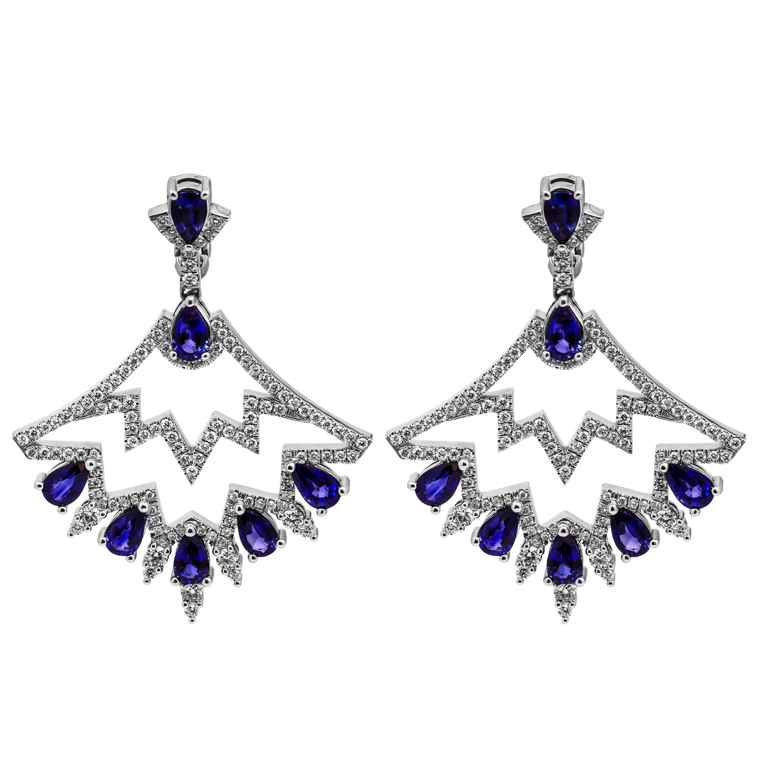 Blue Sapphire Chandelier Diamond Earrings