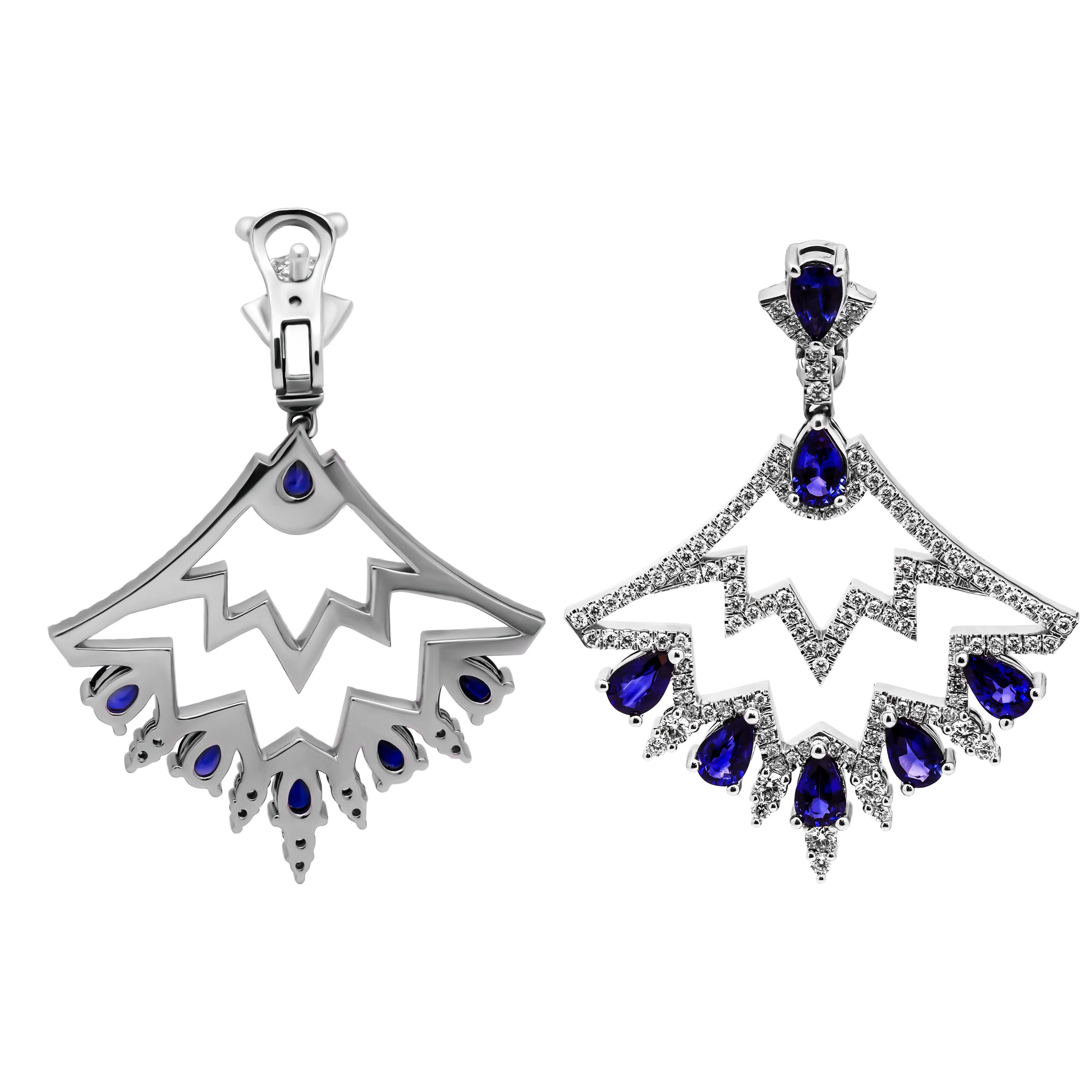 Blue Sapphire Chandelier Diamond Earrings
