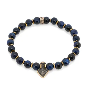 Blue Tiger's Eye Stone Arrow Charm Beaded Bracelet