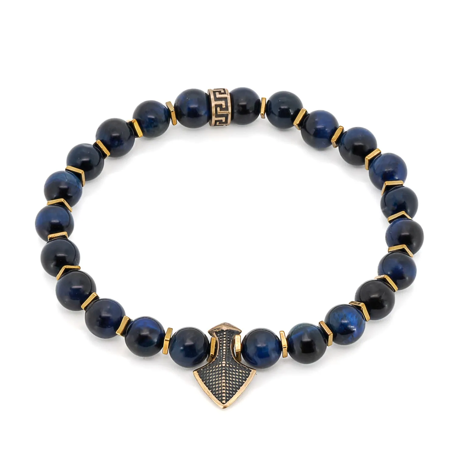 Blue Tiger's Eye Stone Arrow Charm Beaded Bracelet