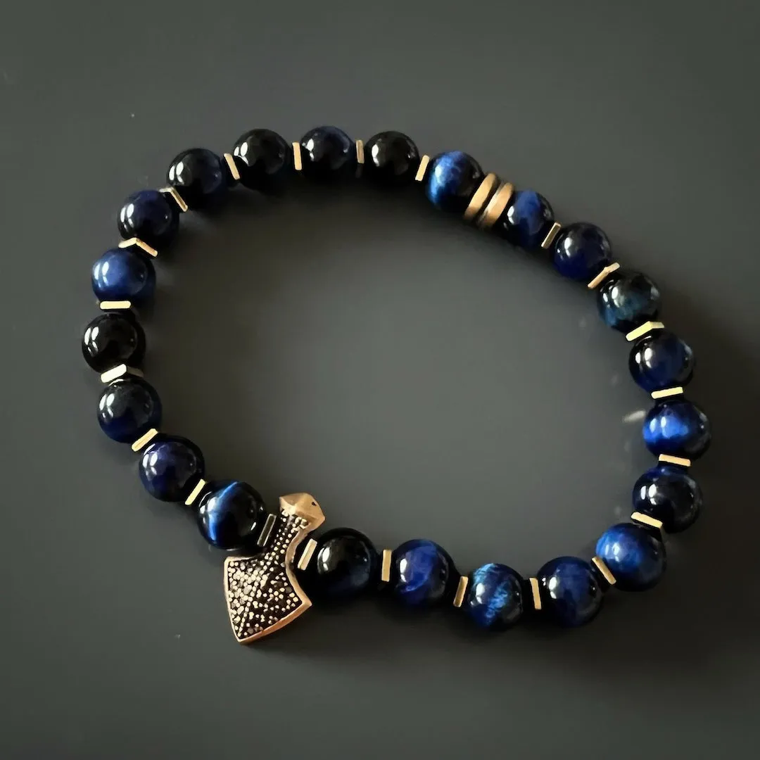 Blue Tiger's Eye Stone Arrow Charm Beaded Bracelet