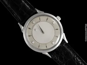 c. 1960 Longines Mystery Dial Vintage Watch - 14K White Gold & Diamonds - Thunderbolt Dial