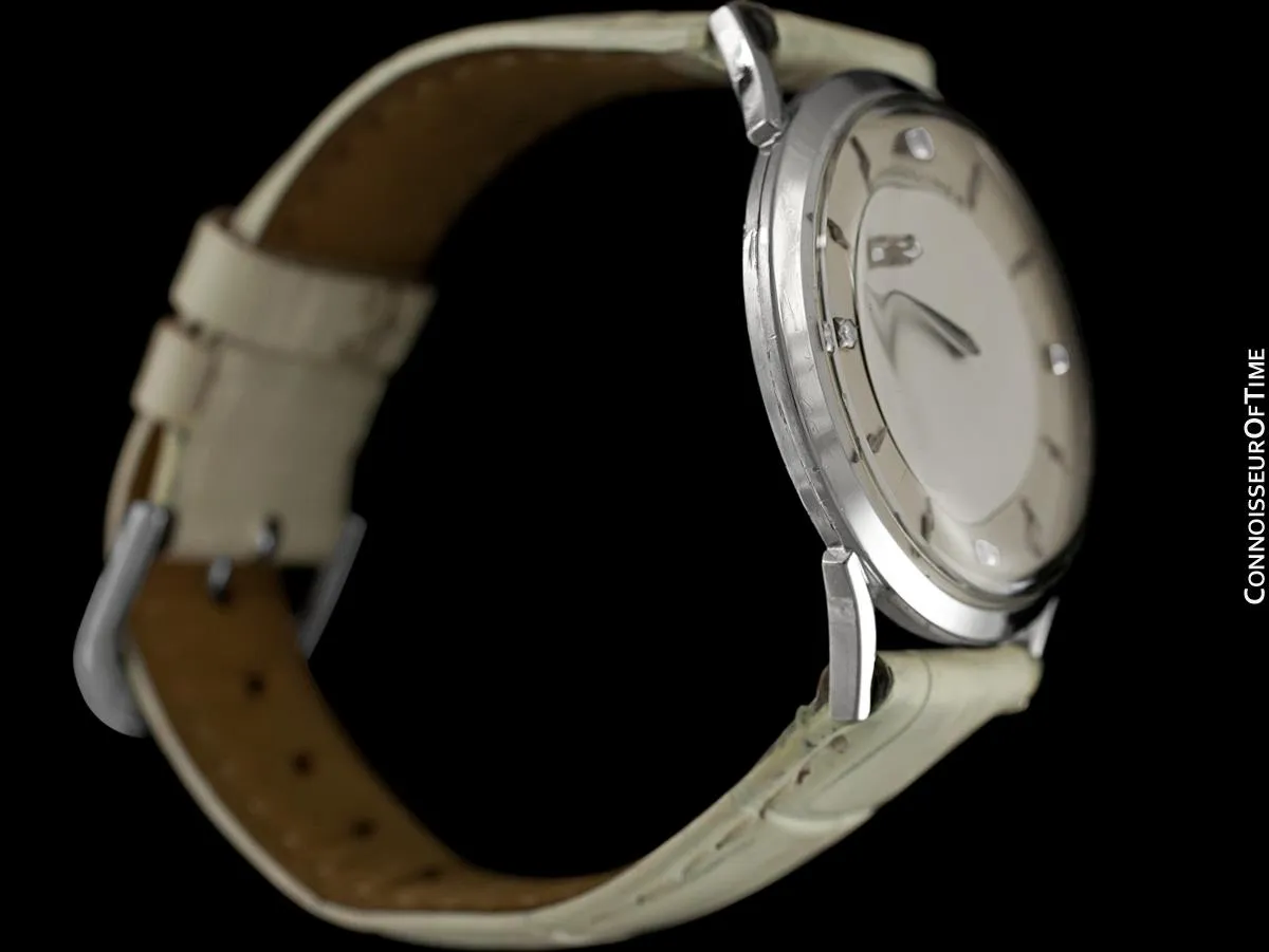 c. 1960 Longines Mystery Dial Vintage Watch - 14K White Gold & Diamonds - Thunderbolt Dial