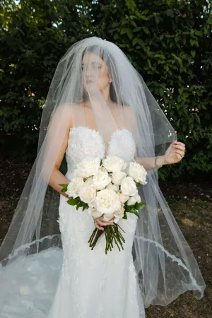 Cathedral Drop Veil with Lace Trim & Blusher, White/ Off White/ Ivory Lace Wedding Veil