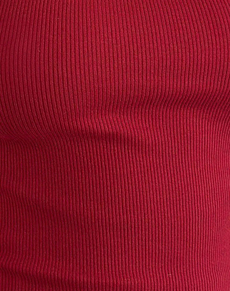 Chacha Ribbed Top in Adrenaline Red with Lace Trim