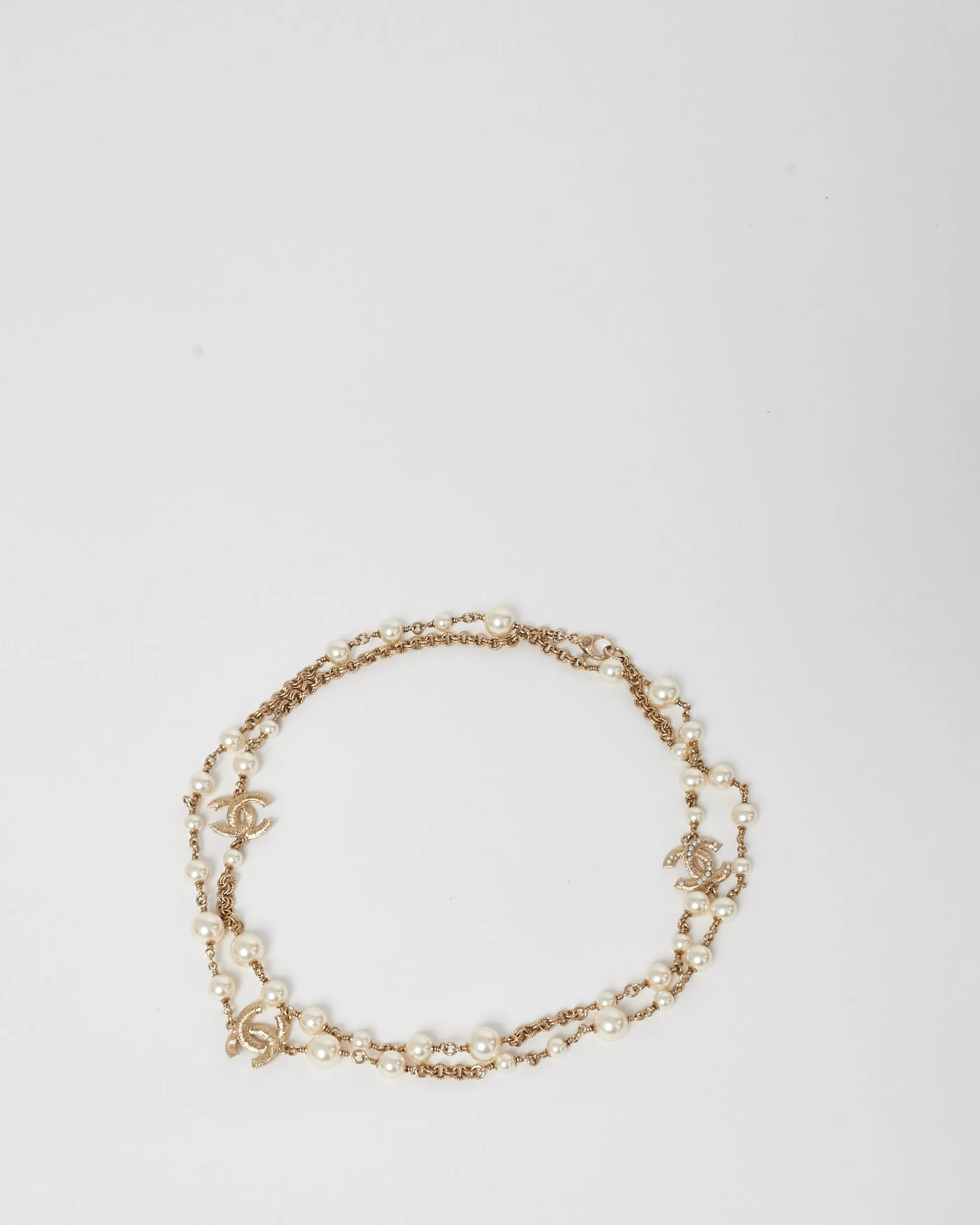Chanel Pearl & Gold CC Logo Long Necklace