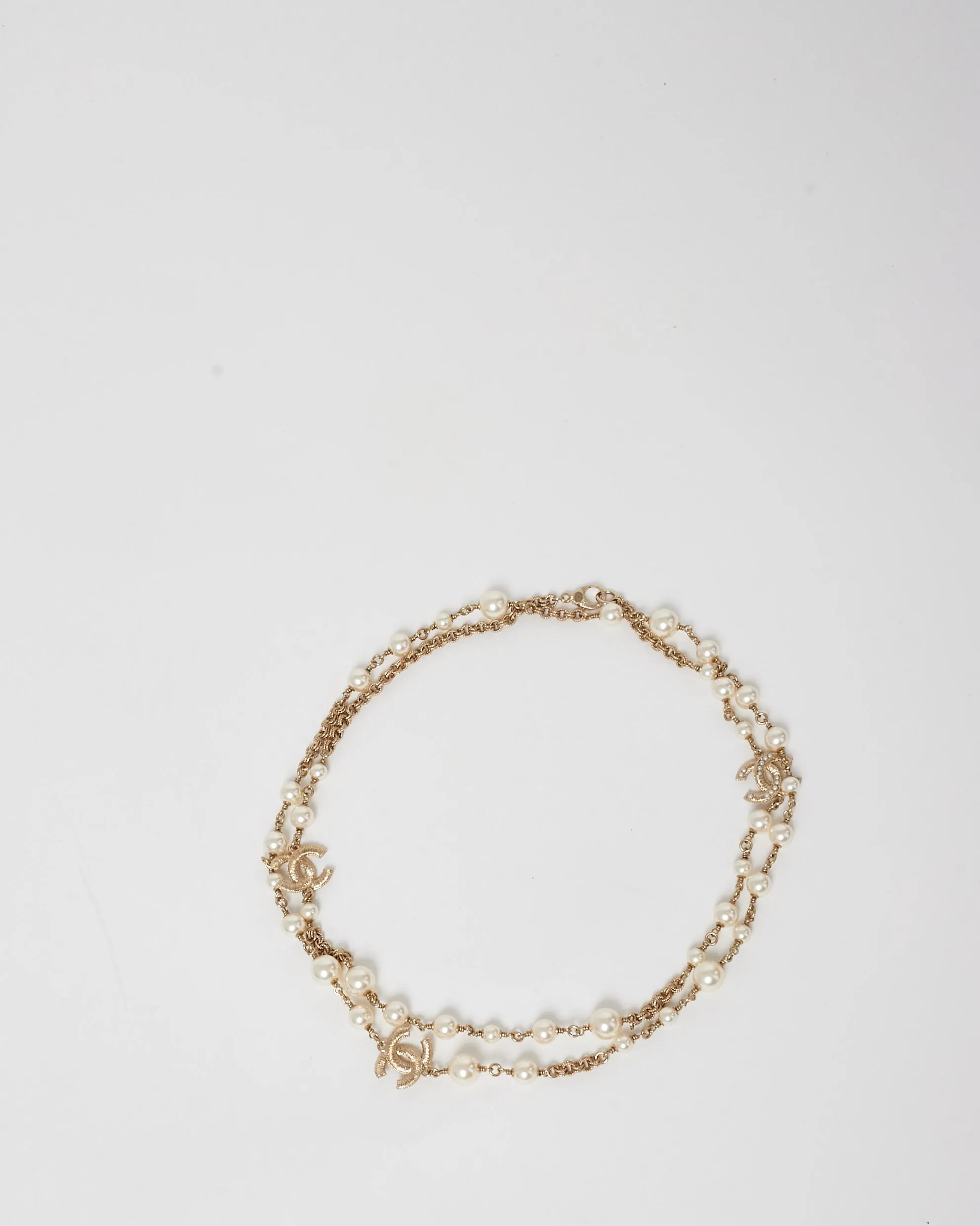 Chanel Pearl & Gold CC Logo Long Necklace