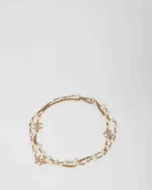 Chanel Pearl & Gold CC Logo Long Necklace