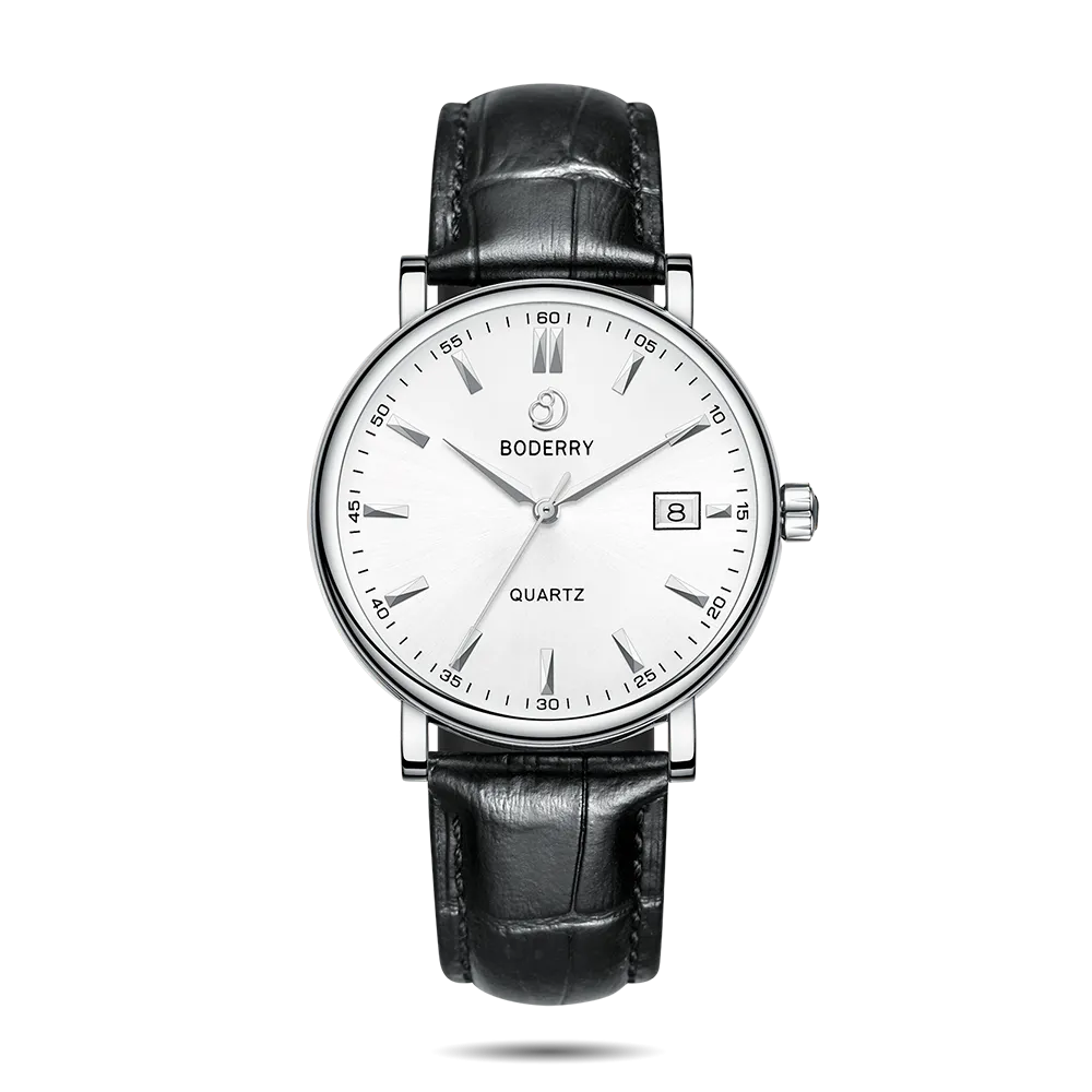 CLASSIC 40MM - Swiss Quartz Movement Watch | Silver Case & Black Leather Strap