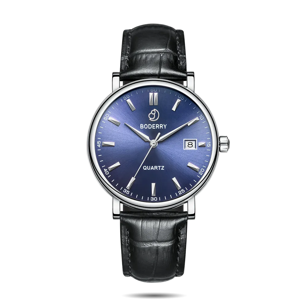 CLASSIC 40MM - Swiss Quartz Movement Watch | Silver Case & Black Leather Strap