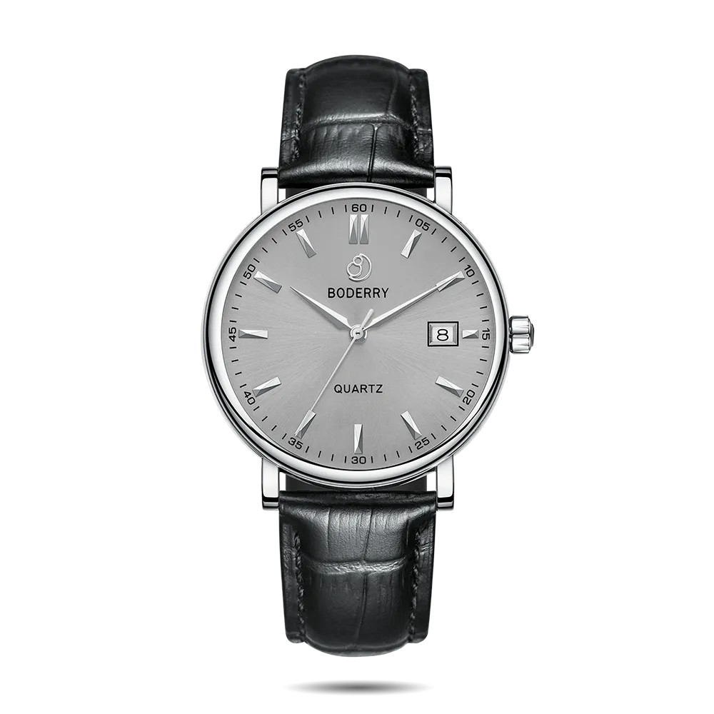 CLASSIC 40MM - Swiss Quartz Movement Watch | Silver Case & Black Leather Strap